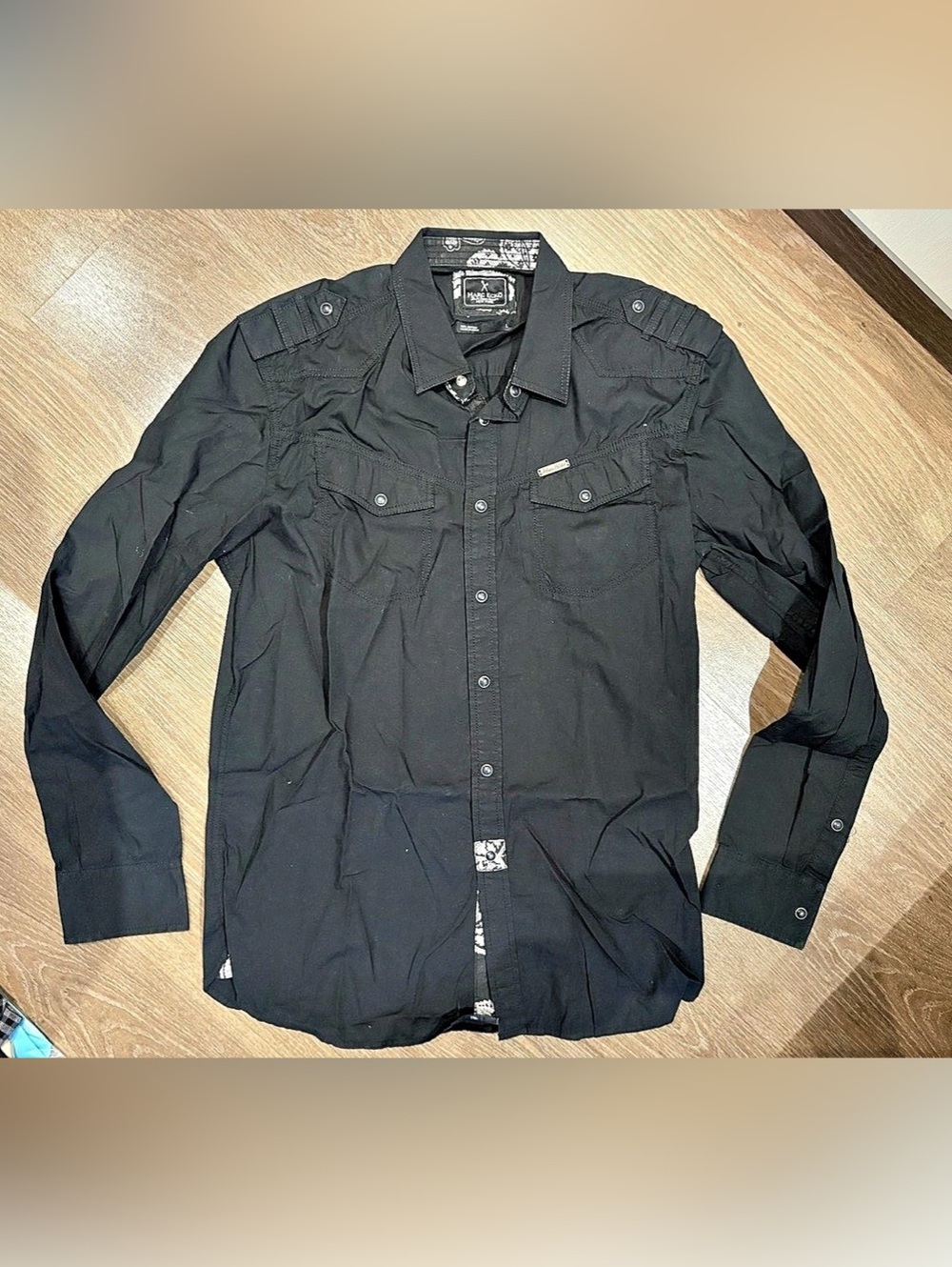 Marc Ecko Men's Cotton Field Button Up Black Large